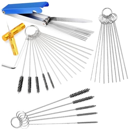 STHIRA® HIRA 5 Set Carburetors Carbon Dirt Jet Remove Cleaner,13 Cleaning Wires Set, 20 Cleaning Needles, 10 Nylon Brushes, 1 Stainless Steel Wrench Tool Kit for Motorcycle