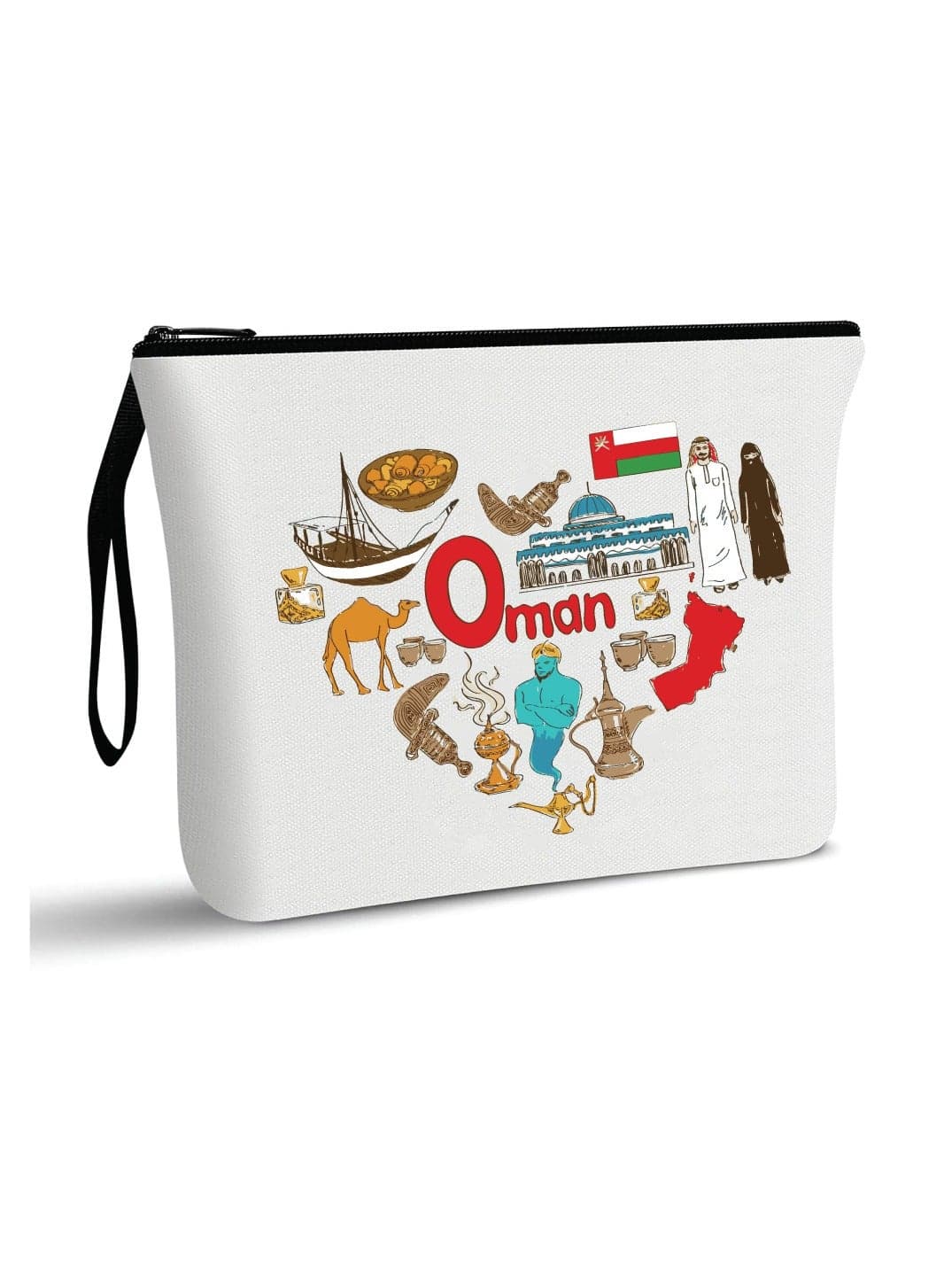Oman National Day Cosmetic Bag - Celebrate Oman in Style - Makeup Bag - Full Zipper Pouch