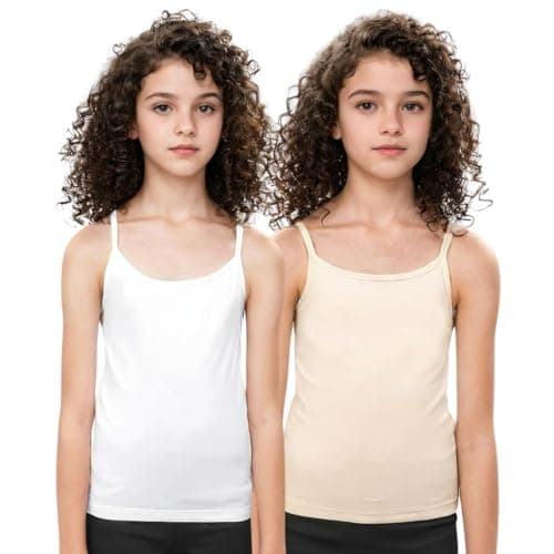 ADIRA | Girls Camisole | Flat Padded Innerwear Vest | Camisole for Puberty | Girls Slip | Covers Nipples & Gives Confidence At School | Stretchy Cotton | Pack of 2 | White & Skin | 2XL