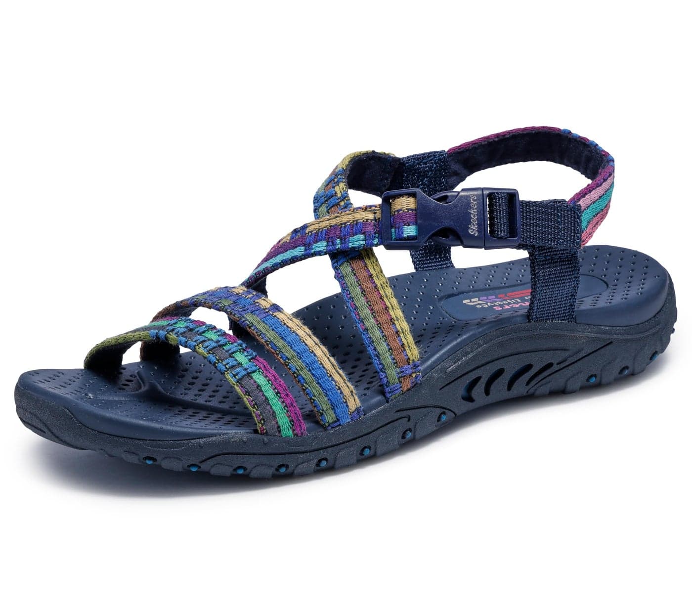Skechers Women's Reggae-Sew Me-Boho Woven Strappy Slingback Sandal, Navy Multi, 7