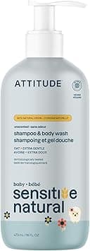 ATTITUDE 2in1 Shampoo and Body Wash for Baby with Sensitive Skin with Oat EWG Verified Dermatologically Tested Vegan Unscented 473 mL