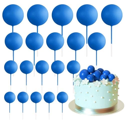 ASTARON 20 Pcs Ball Cake Topper Decorations Mini Balloons Cake Topper Sticks Royal Blue Balls Cake Picks for Graduation Wedding Birthday Cake Decorations