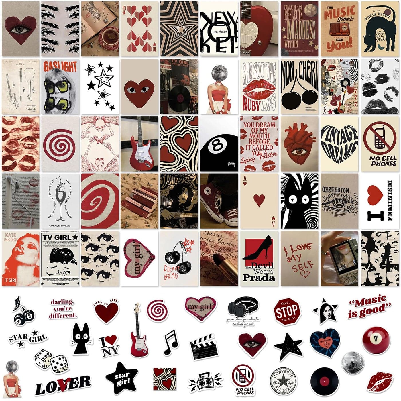 Uniro Downtown Girl Room Decor 50pcs Y2k Posters with Stickers Vintage Downtown Girl Wall Collage Kit Retro Dark Red Coquette Wall Art for Teen Girls Bedroom Dorm Decor