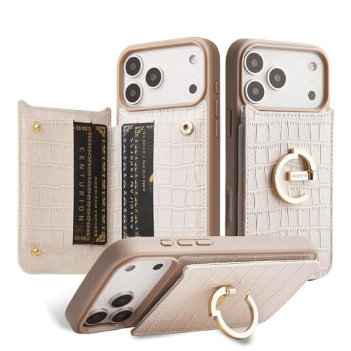CUSTYPE Compatible with iPhone 17 Pro Max Wallet Case with Card Holder180Ring Holder Kickstand Card Slots CasePU Leather Protective Case for iPhone 17 Pro Max 69inchBeige