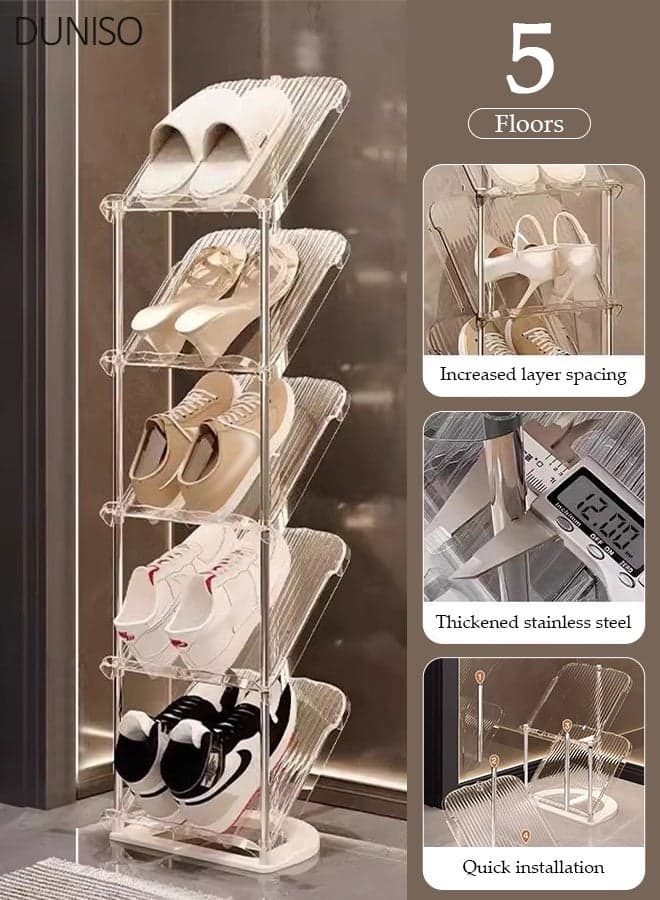 Sloping Narrow Shoe Rack 5 Tiers, 103.5cm Tall Free Standing Vertical Shoes Racks For Small Spaces And Corner, Shoe Storage Organizer For Entryway, Tall Slim Shoe Shelf Cabinet For Shoes And Boots