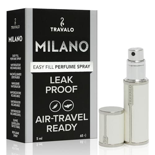 Travalo Milano Perfume Atomizer - Leak-Proof and TSA Approved for Air Travel - Reusable, Airtight, Easy Fill Mini Pump Sprayer - Lightweight, Vegan Leather with Polished Metal Outer Shell - White