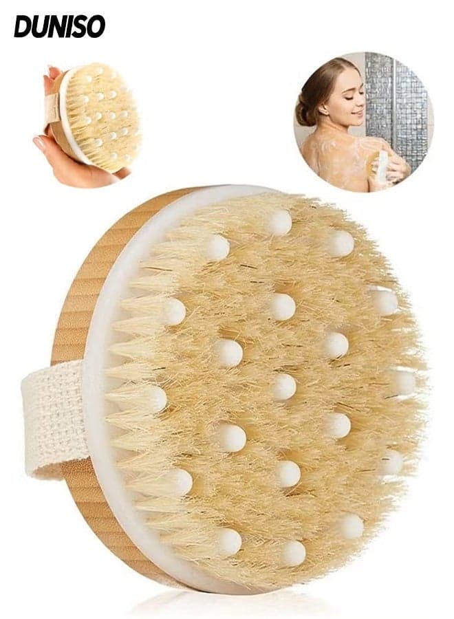 Round Wooden Body Brush,Dry Brush with Soft Bristles,Natural Body Scrub Brush,Spa Brush for Men & Women,Dry/Wet Dual-Use,for Smooth Skin,Back and Full Body
