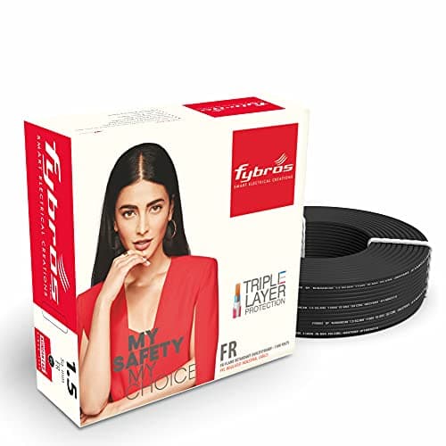 Fybros PVC Insulated 1.5 Sq Mm Wire| Multistrands FR Black Copper Wires & Cables| Cables For wiring | 1.5 Sq Mm sqmm Black wire 45 meter| Industrial Wire Cable| Electrical Wire