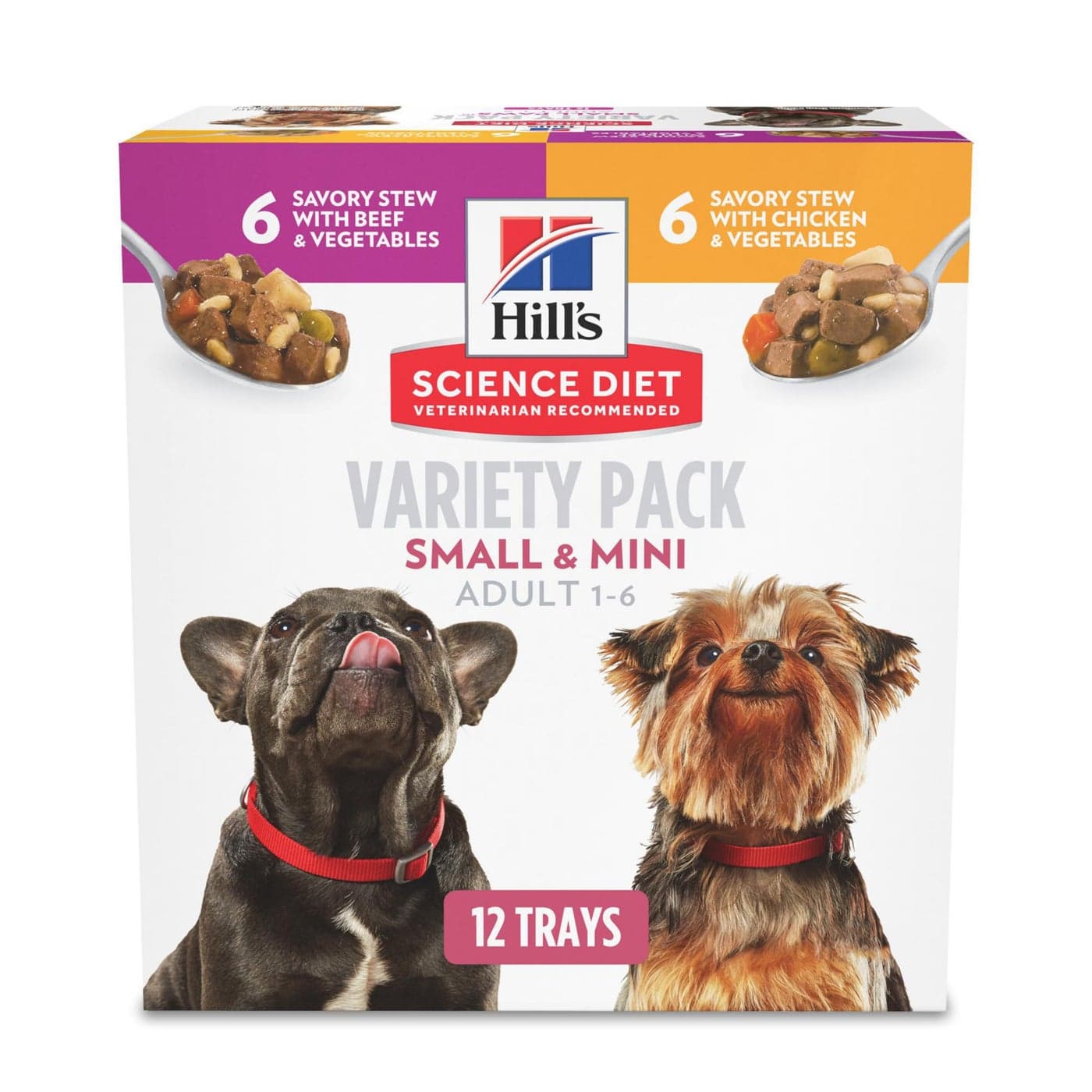 Hill's Science Diet Small & Mini, Adult 1-6, Small & Mini Breeds Premium Nutrition, Wet Dog Food, Variety Case: Chicken & Vegetables; Salmon & Vegetables Stew, 3.5 oz Tray Variety Case, Case of 12