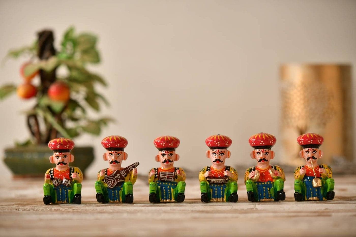 Fashion Bizz Rajasthani Musician Bawla Set Puppets Idol Ethnic Home Decor Handicrafts Items Piece in Wood (Set of 6)