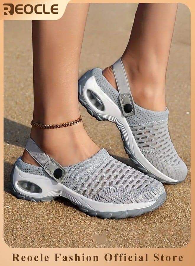 Women's Sandals Air Cushion Platform Mesh Sandals Lightweight Sneaker Mules Sandals Summer Breathable Beach Shoes Outdoor Slippers Walking Sandals