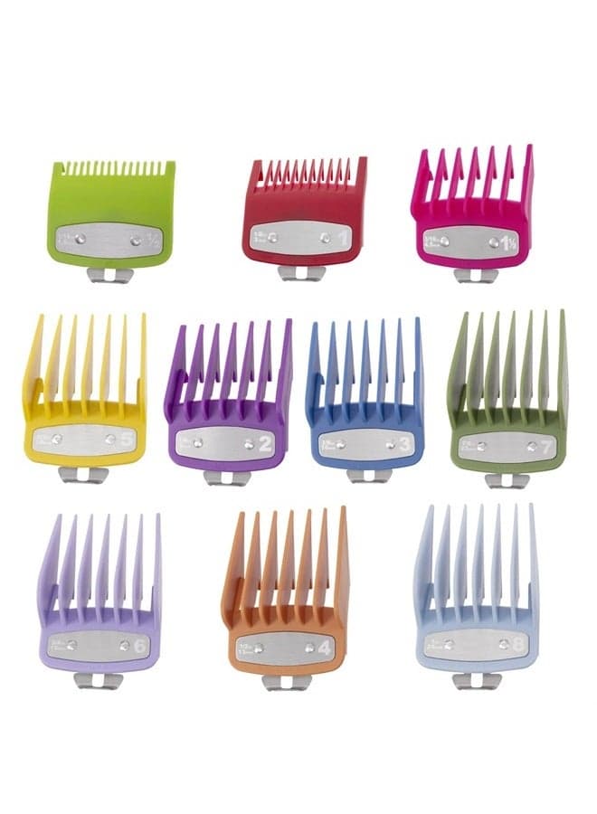 10 Pack Clipper Guards Cutting Guides Compatible with Wahl Clipper with Metal Clip/Color Coded-from 1/16 Inch to 1 Inch(1.5-25mm),Fits All Full Size Compatible with Wahl Clippers