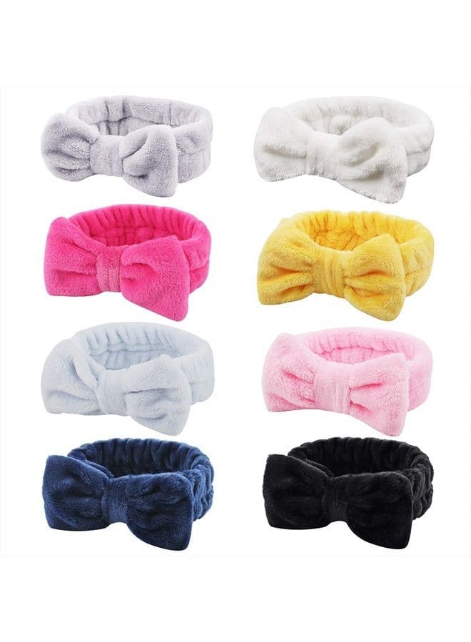 8 Pack Spa Headbands Makeup Bow Face Wash Bowknot Headbands for Washing Face Solid Color Facial Headbands Fluffy Skincare Shower Spa Cosmetic Headband Bow Hair Band for Women Girls
