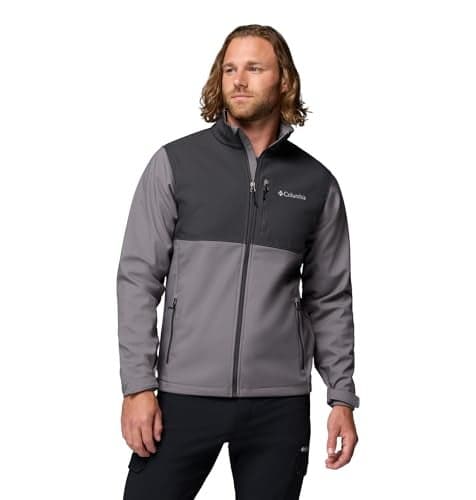 Columbia Mens Ascender Softshell Full Zip Rain Jacket, City Grey/Shark, 6X