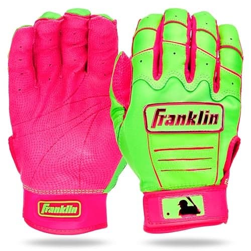 Franklin Sports MLB Baseball Batting Gloves - CFX Pro Adult + Youth - Baseball + Softball Pink/Green Apple, Youth Large