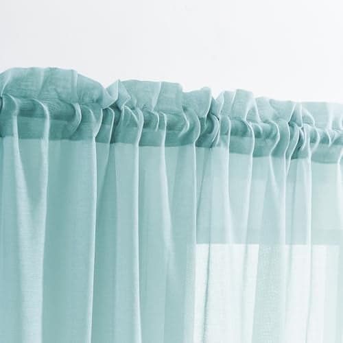 MYSTICHOME Sheer Curtains 45 Inch Length Rod Pocket Voile Drapes for Living Room Bedroom Window Treatments Semi Crinkle Curtain Panels for Yard Patio Villa Set of 2 52x 45 Grey Teal