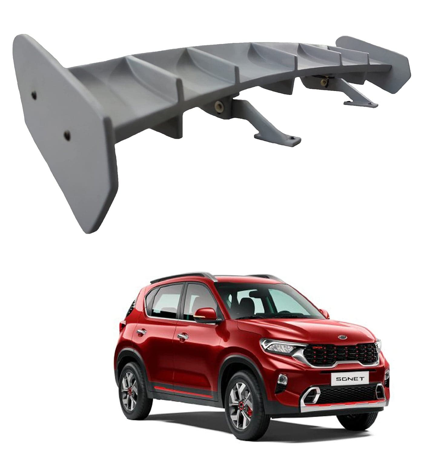 Back2Tracks - B2T AUTOMOTIVE® Car Spoiler Compatible with KIA Sonet (Unpainted - Ps Grey Color) Car Spoiler with Light Weight Fiber Reinforced Plastic (FRP) Drilling Required.
