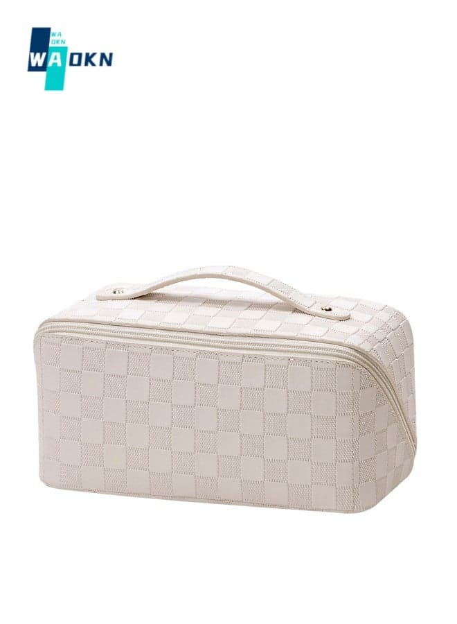 Women's Checkered Cosmetic Bag, Ladies Daily Necessities Storage Bag Toiletry Bag Organizer Storage Bag, Large Capacity Multifunctional Makeup Bag for College Students and Teenagers