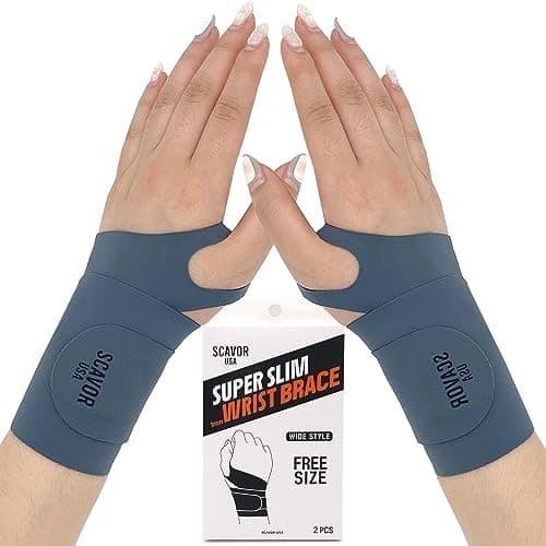 SCAVOR Wrist Brace for Carpal Tunnel – Thin Wrist Brace for Men and Women – Soft and Comfortable Wrist Compression Sleeve –Reusable Wrist Brace for Tendonitis (Grey-2 Pcs)