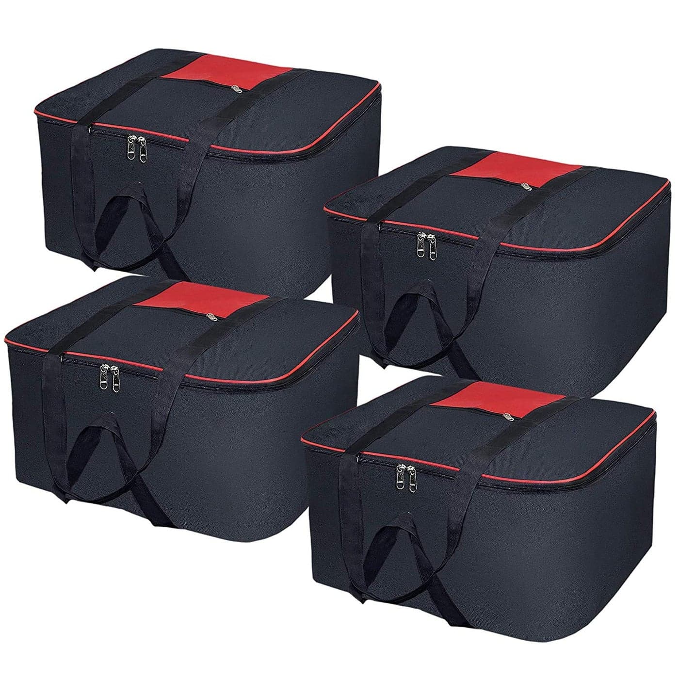 whitekrafts Nylon Big Underbed Moisture Proof Storage Bag with Zippered Closure and Handle Black 54x46x28cm Rectangular 4 pcs