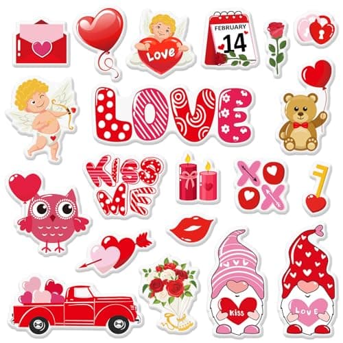 JarThenaAMCS 20Pcs Valentine's Day Thick Gel Clings Red Pink Heart Love Gnome Cupid Window Gel Decals Reusable Romantic Window Clings for Wedding Anniversary Home Classroom Supplies