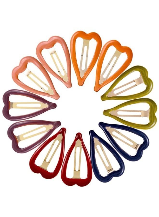 12 PCS Metal Snap Hair Clips Heart Shape Hair Barrettes for Women Non Slip Hair Clips For Thick and Thin Fine Hair,Bright Multi-colored,1.9 x 1.1 Inches.
