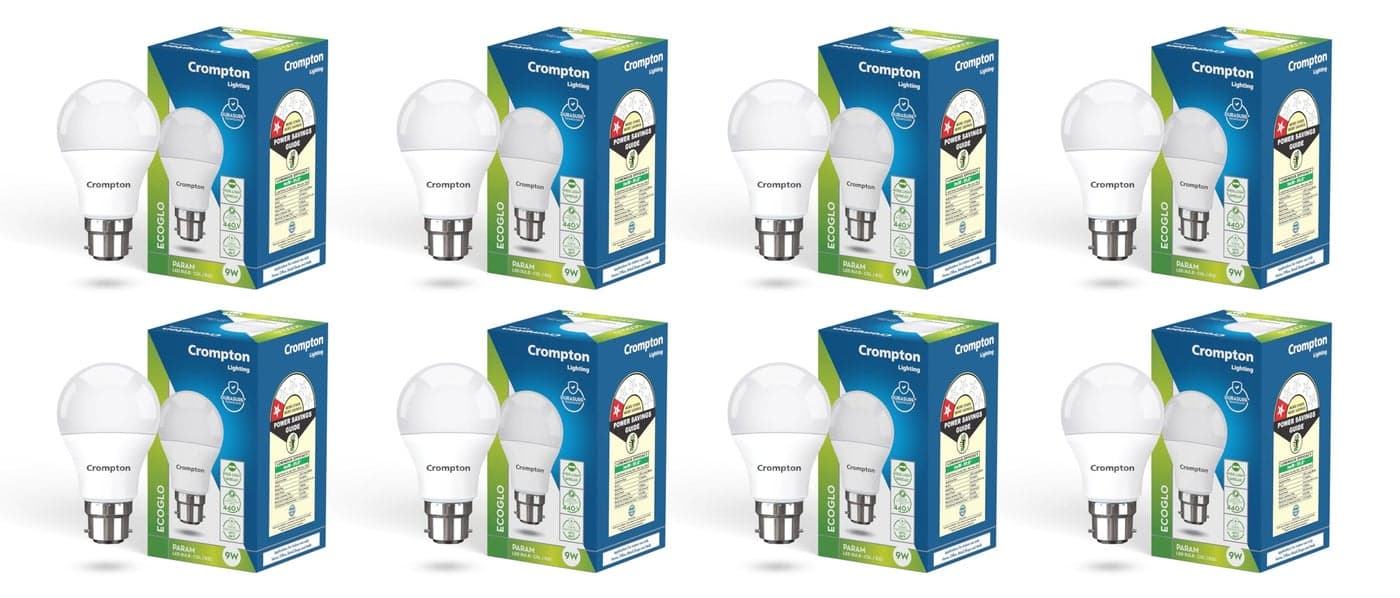 Crompton Param LED Bulb | 9W | Cool Day Light | B22 Base | 180 Degree Coverage | 4kV Surge Protection | 440V High Voltage Protection | Pack of 8