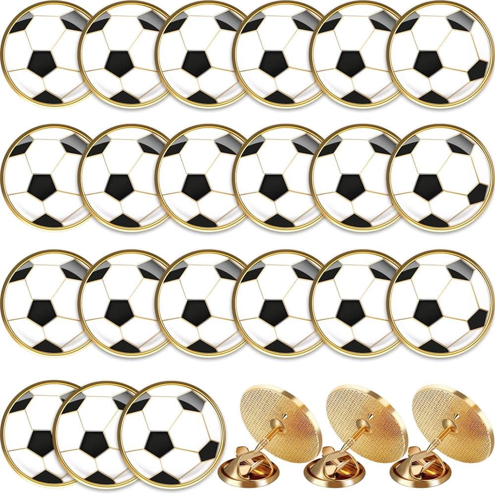 Soccer Lapel Pin, 18 Pcs Soccer Brooch, Soccer Ball Cartoon Round Metal Pins, Football Hat Shirt Pin Tie Tack Pinback, Men Women Brooches Sports Accessories Charm Decoration