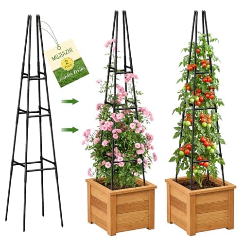 MQJIAZHI Garden Obelisk Trellis for Climbing Plants Outdoor, 63 Inch Height Adjustable Gardening Trellis, Steel Plastic Coated Plant Support for Indoor & Outdoor Multiple Climbing Plants(1PCS)