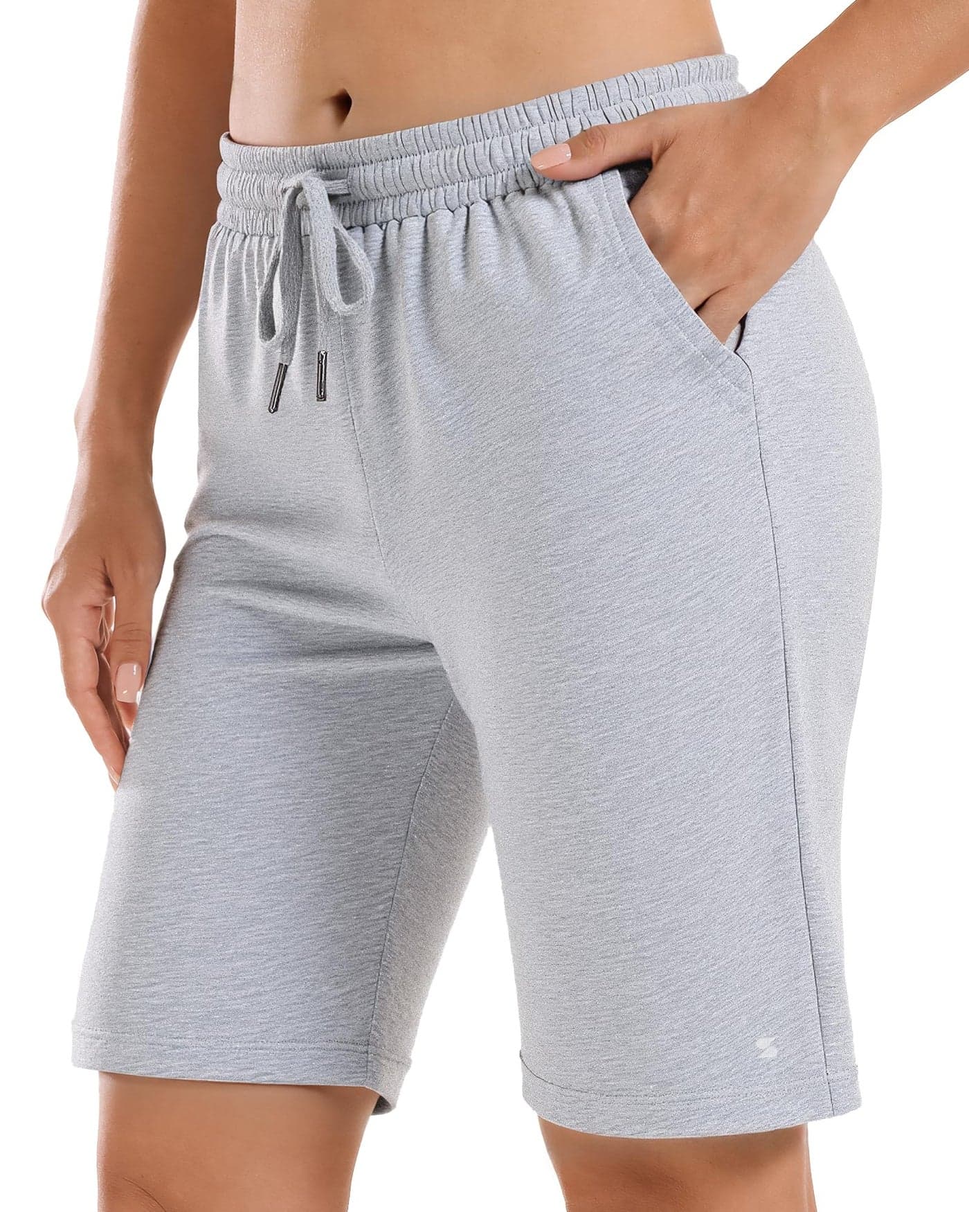 Stelle Women's 7"/10" Cotton Bermuda Shorts Knee Length Comfy Lounge Athletic Sweat Shorts with Deep Pockets (Medium, 10" (Light) Grey)