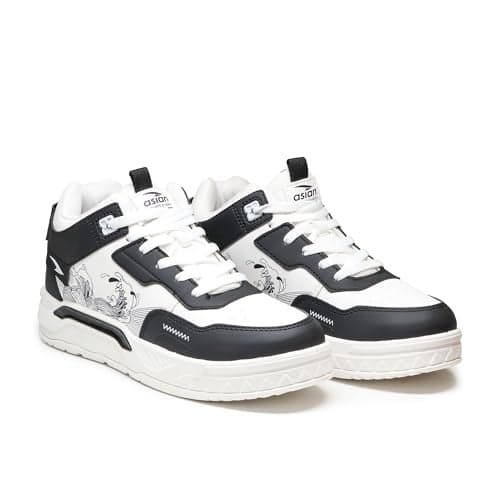 ASIAN Men NEXUS-11 Stylish Casual Mid Top Sneakers with Catchy Colours and Trendy Design with Laces for Men & Boys | Perfect for Wearing to Outings, and Comfortable All-Day Use, Stylish and Durable ( WHTBLK) -UK 6