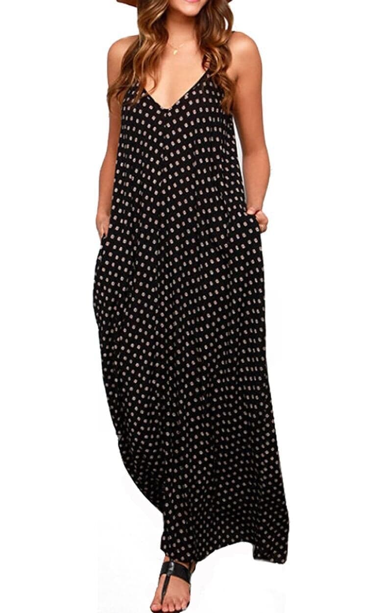 LILBETTER Women Boho Backless Long Maxi Evening Party Dress Beach Sundress (Black,Medium)