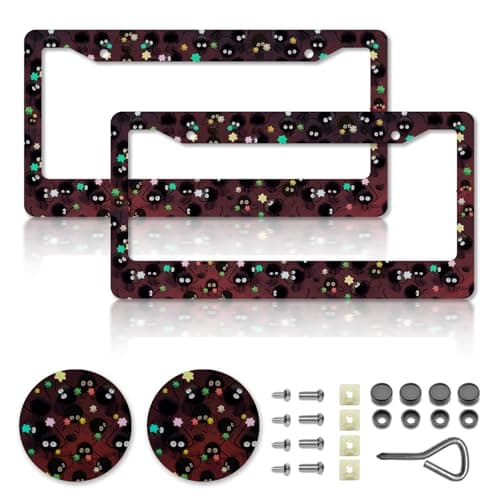 Anime License Plate FramesAnime Car Accessories for Women and Men Cute Soot Sprites License Plate HolderAluminum License Plate Frame Fits Standard US Vehicles Size 122 x 6 Inch Black 012pcs