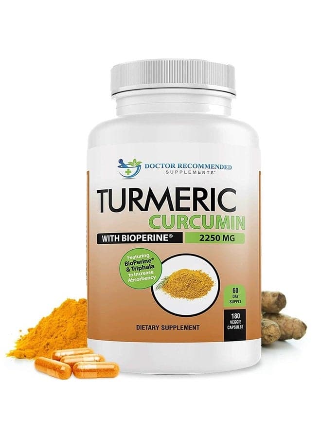 Turmeric Curcumin - 2250mg/d - Veggie Caps - 95% Curcuminoids with Black Pepper Extract (Bioperine) - 750mg Capsules - 100% Organic - Most Powerful Turmeric Supplement with Triphala (180 Count)