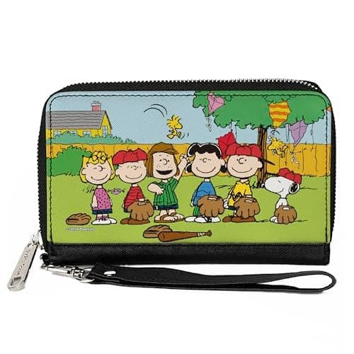 BuckleDown Peanuts Wallet Zip Around Peanuts Gang Backyard Baseball Group Pose Vegan Leather