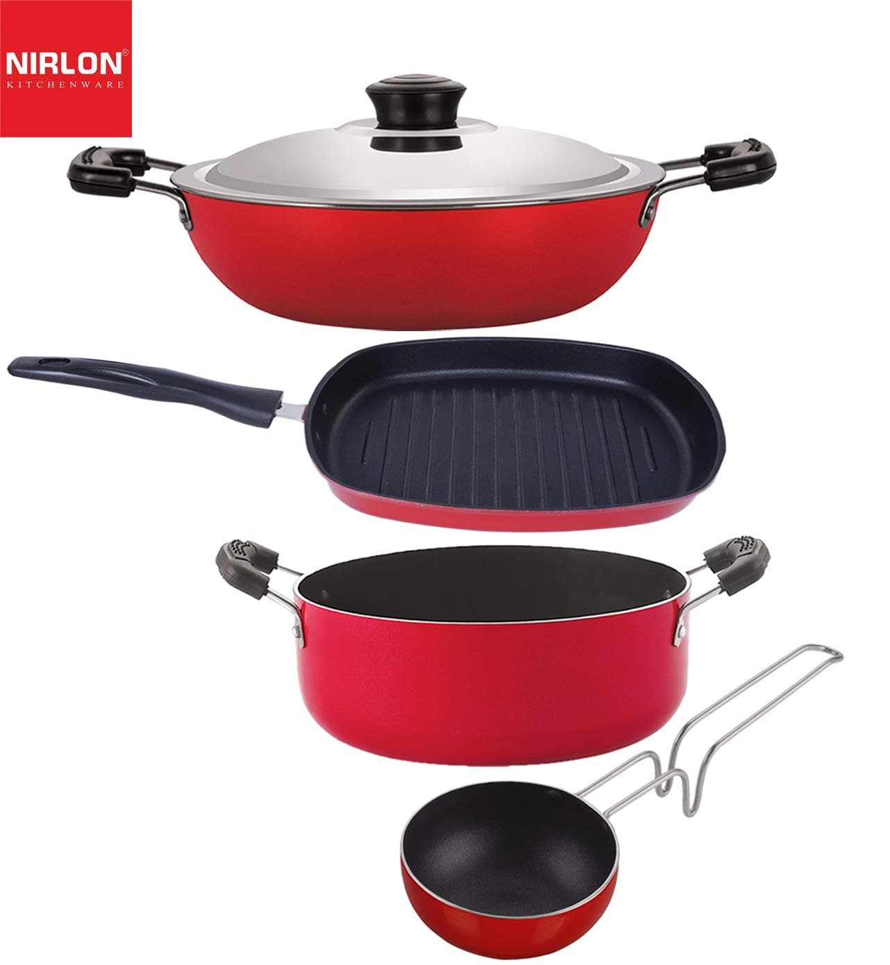Nirlon Odor Free 3 Layer Non Stick Coating Cookware Gift Item Set of 4 Pieces with Bakelite Handle DKDJ_VG_GP245_CS24