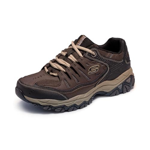 Skechers Men's Afterburn M. Fit Fashion Sneakers – Leather Upper, Memory Foam Insole, Rubber Outsole, Brown/Taupe, 10