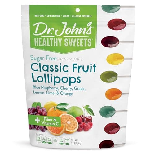 Dr Johns Sugar Free Candy Healthy Lollipops with Zero Sugar Low Calorie Snacks Keto Friendly Hard Candy Sweets Classic Fruit Oval 60 Count 1 LB