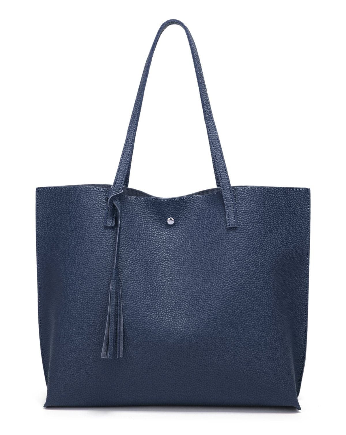 Dreubea Womens Soft Faux Leather Tote Shoulder Bag from Big Capacity Tassel Handbag Dark Blue