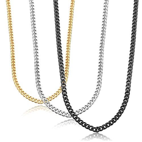 Jstyle 3 Pcs Cuban Link Chain for Men Women 316L Stainless Steel Chain Necklace 3.5mm Non Tarnish Necklaces Black Silver Gold Tone Chains 24 Inch
