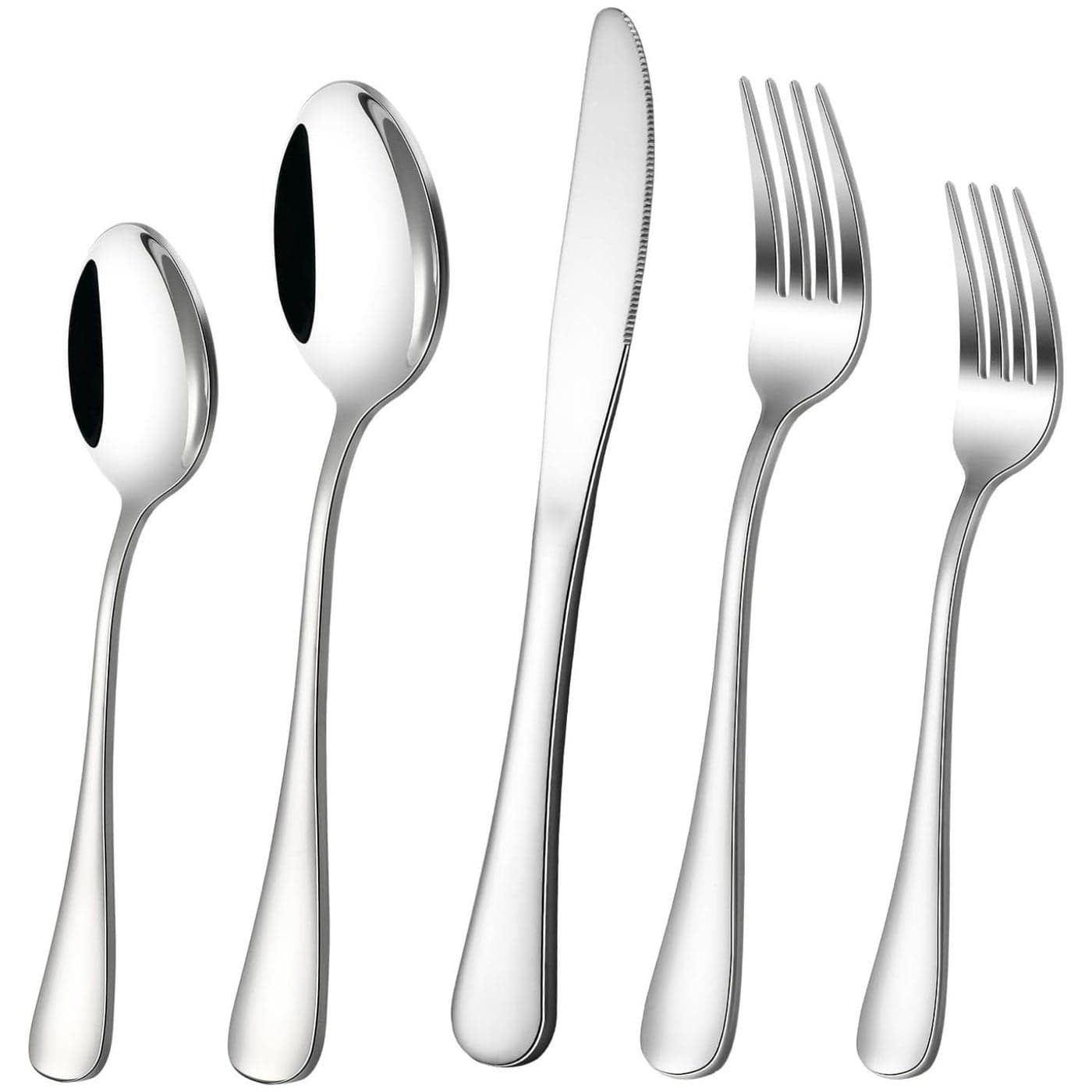 BENCI Silverware Flatware Stainless Steel Cutlery Set with Titanium Golden Plated Tableware Kitchen Utensil Include Spoons Forks Knives Mirror Polished Pack of 5 Silver