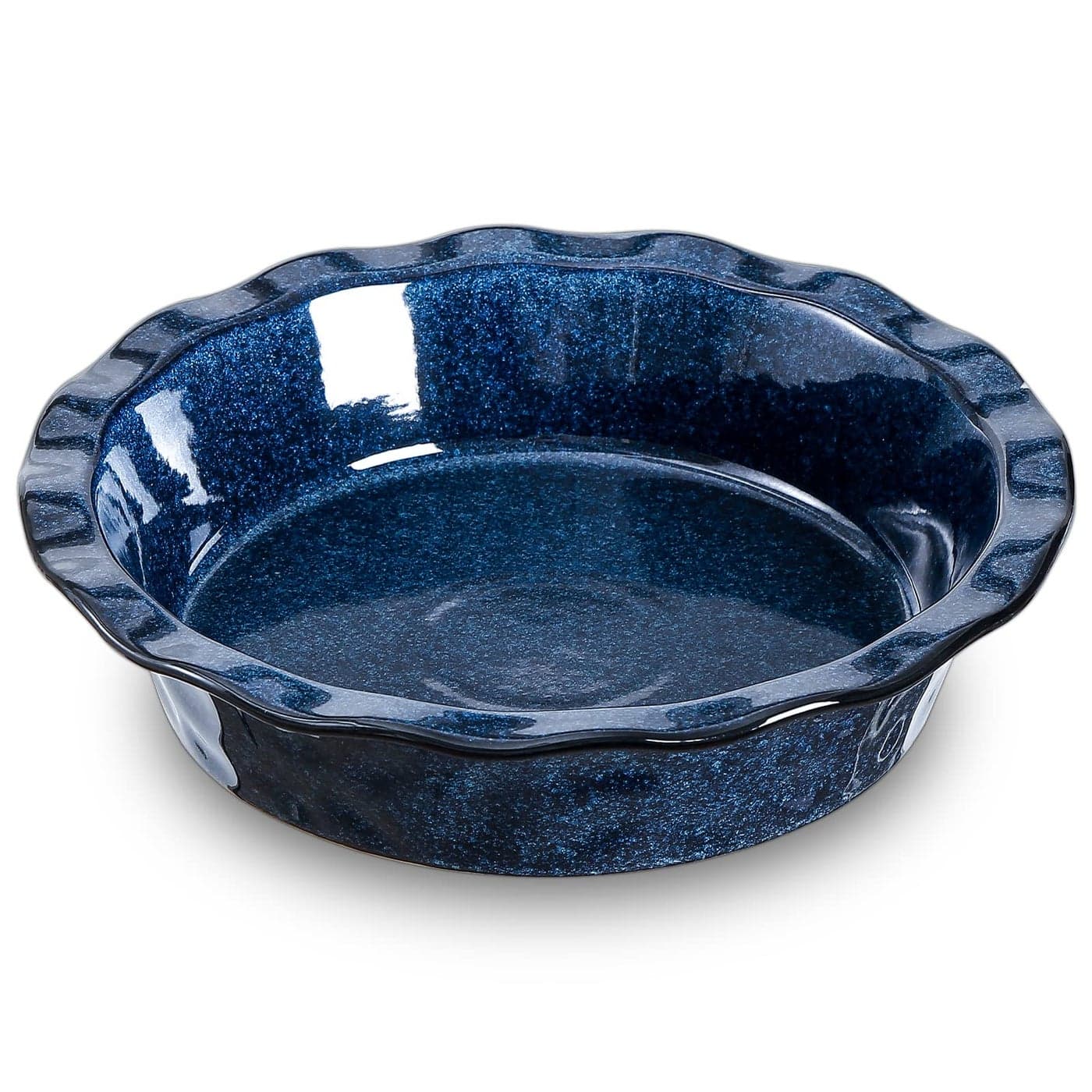 vicrays Ceramic Pie Pan for Baking 9 inch Pie Plate Round Fluted and Deep Pie Dish for Tart Pizza Apple Pie Quiche Pot Pies Cake Reactive Glaze Starry Blue