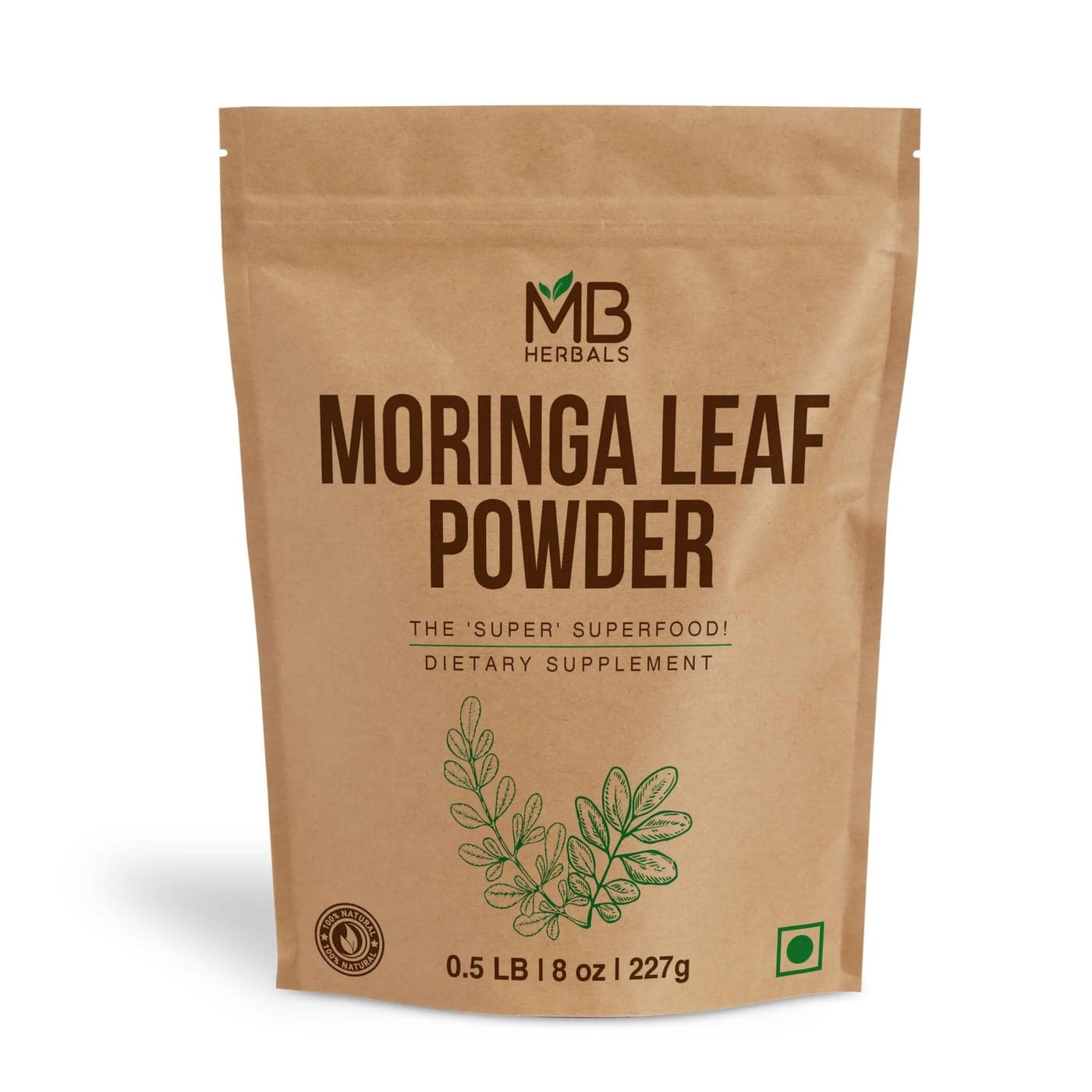 MB Herbals Moringa Leaf Powder 8 oz 227g 05 LB 100 Pure Moringa Powder Easily Mixes in Drinks Smoothies No Preservatives