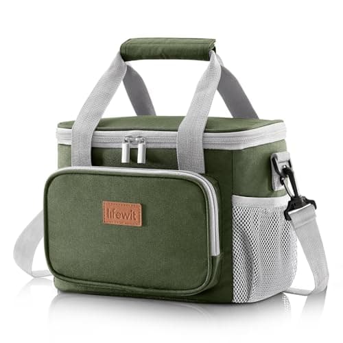 Lifewit Medium Lunch Bag Insulated Lunch Box Soft Cooler Cooling Tote for Adult Men Women Gray and Green 12Can 9L