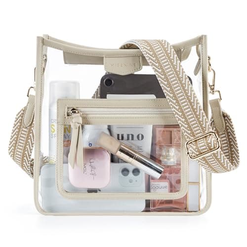 Missnine Clear Crossbody Bags for Women Stadium Approved Clear Purse for Concert Transparent Plastic Bag with Guitar Strap