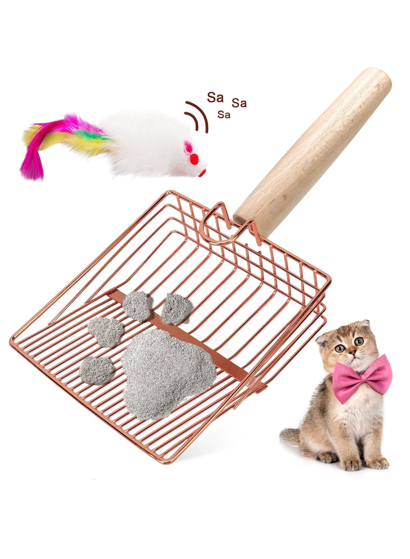 Cat Litter Scoop Stainless Steel Metal, Non-Slip Beech handle Kitty Deep Shovel for Maximum Sifting, Durable Premium Non-Stick Aluminum Alloy Sifter Cat Litter Shovel