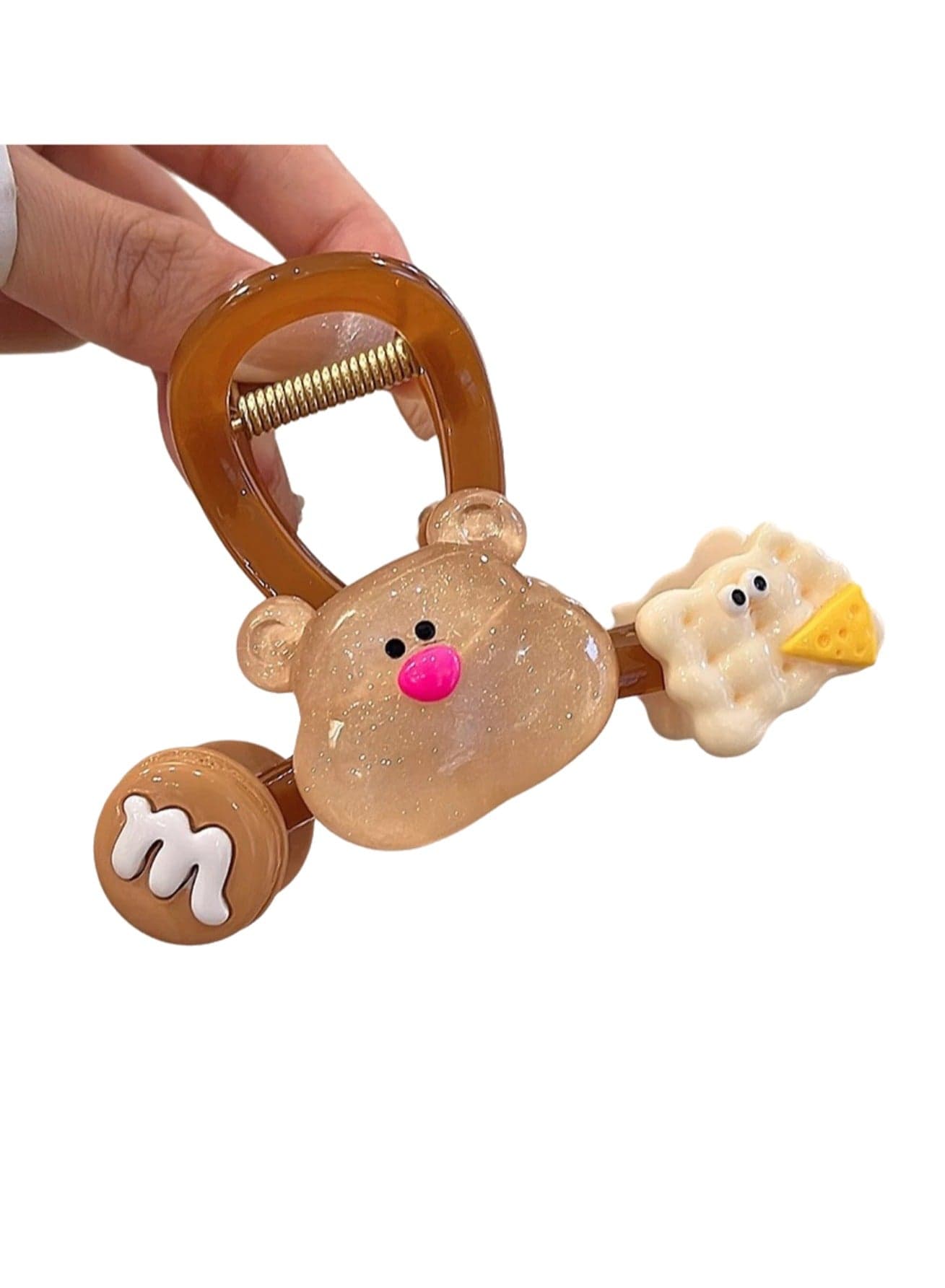 Cute Mu0026M Biscuit Hair Accessories 2024 New High-end Hairpin Shark Clip Women's Headdress Gift - Brown Bear Cookies