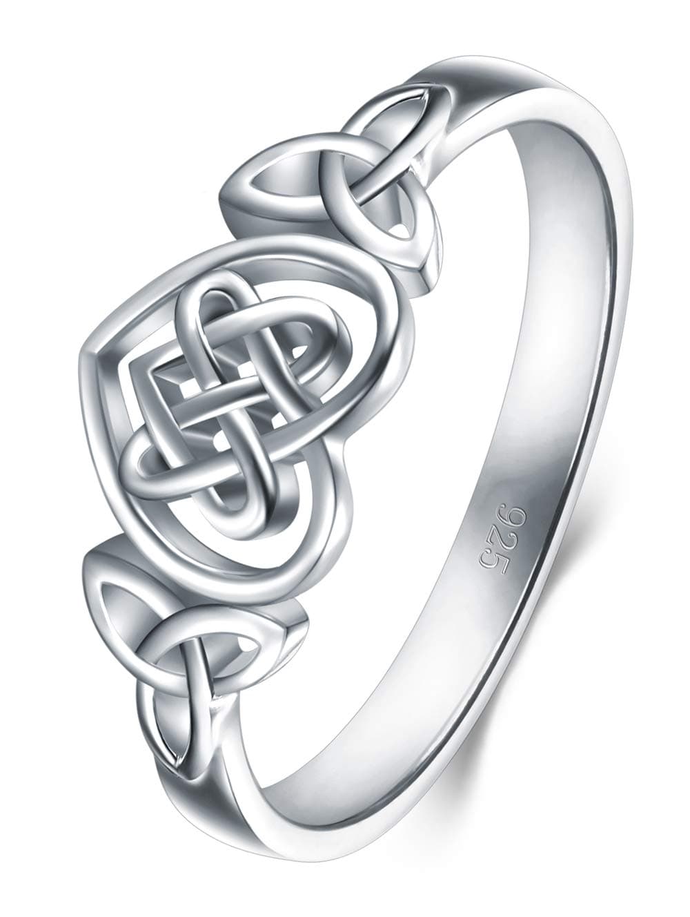BORUO 925 Sterling Silver Ring Celtic Knot Heart High Polish Tarnish Resistant Eternity Wedding Band Stackable Ring Size 10