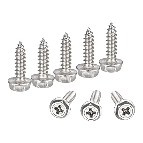 uxcell Phillips Hex Washer Self Tapping Screws, M4 x 16mm 304 Stainless Steel Hex Flange Sheet Metal Screw 100pcs