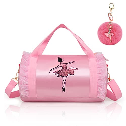 KingBig Cute ballet embroidery short gauze dance backpack Tutu dress dance bag with key hairy ball dance girl pink short mesh